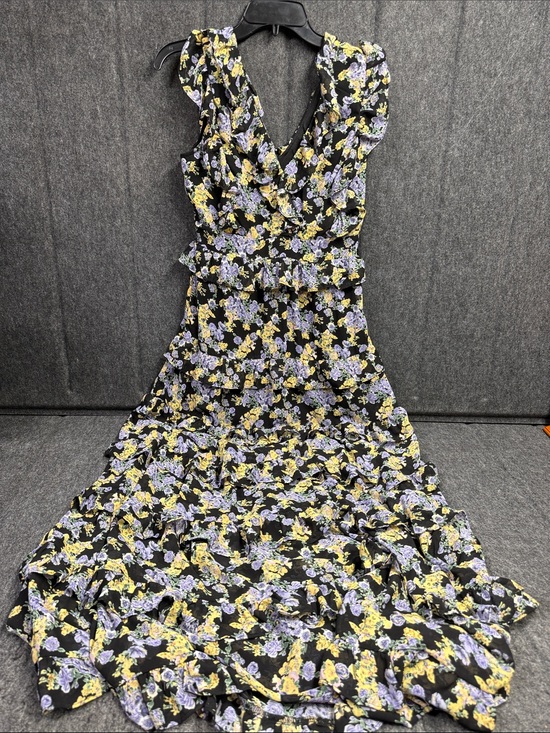 The Vintage Shop Dresses & Skirts - The Vintage Shop Black Maxi Dress with Yellow & Lavender Floral Print